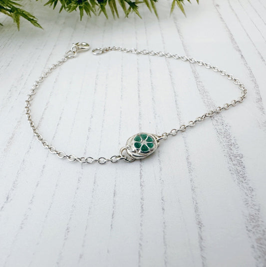 Sterling Silver Pinwheel Bracelet with Green Enamel - MaisyPlum