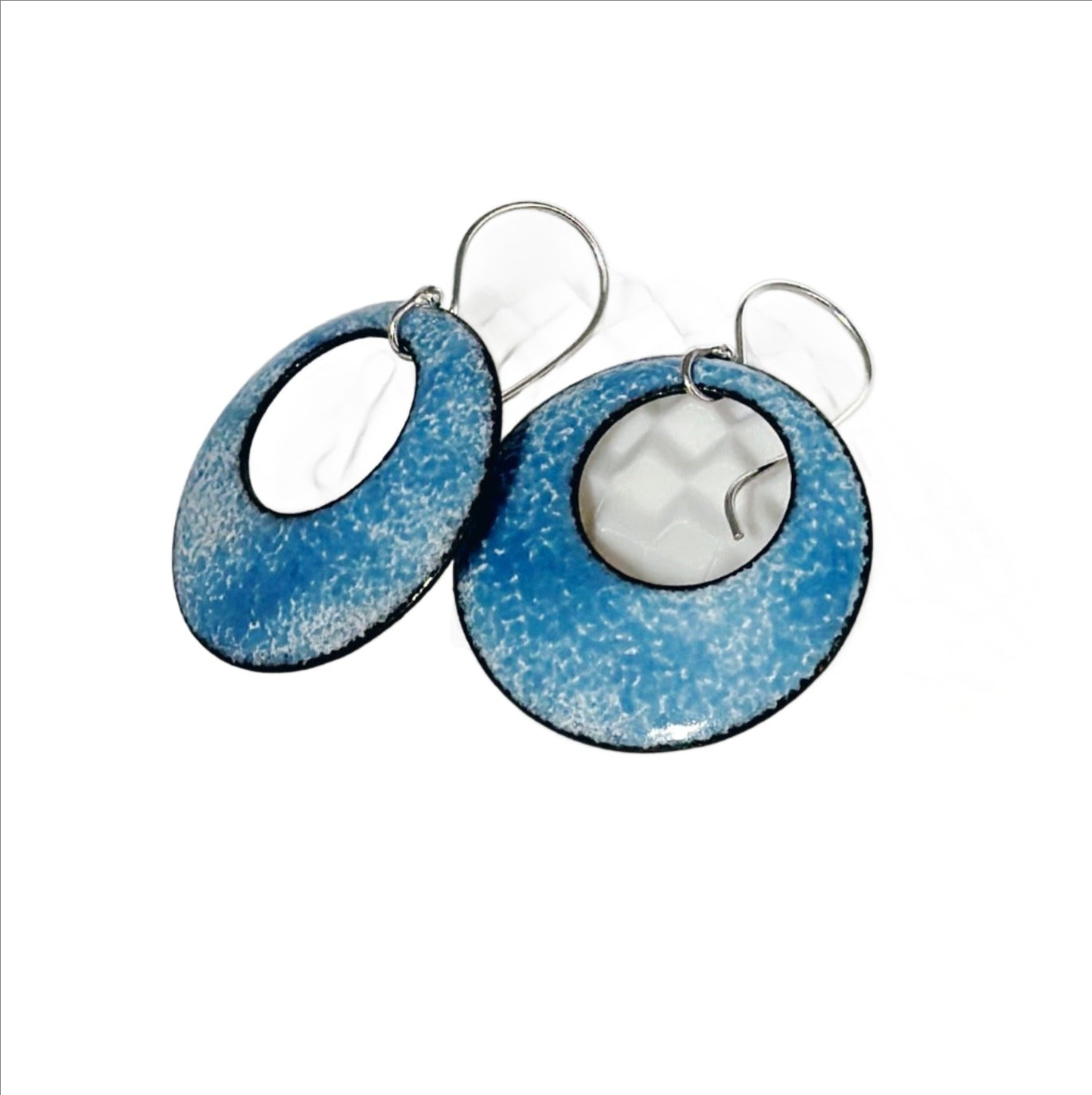 Blue Circle Statement Earrings - Copper and Blue Enamel Drop Earrings - MaisyPlum