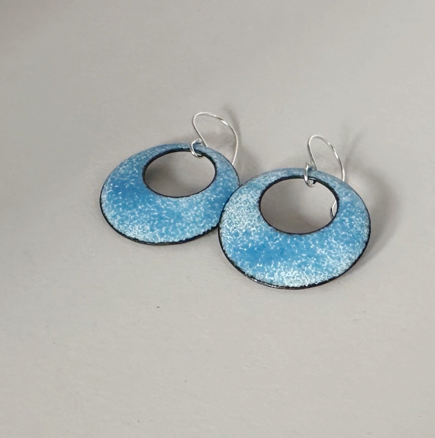 Blue Circle Statement Earrings - Copper and Blue Enamel Drop Earrings - MaisyPlum