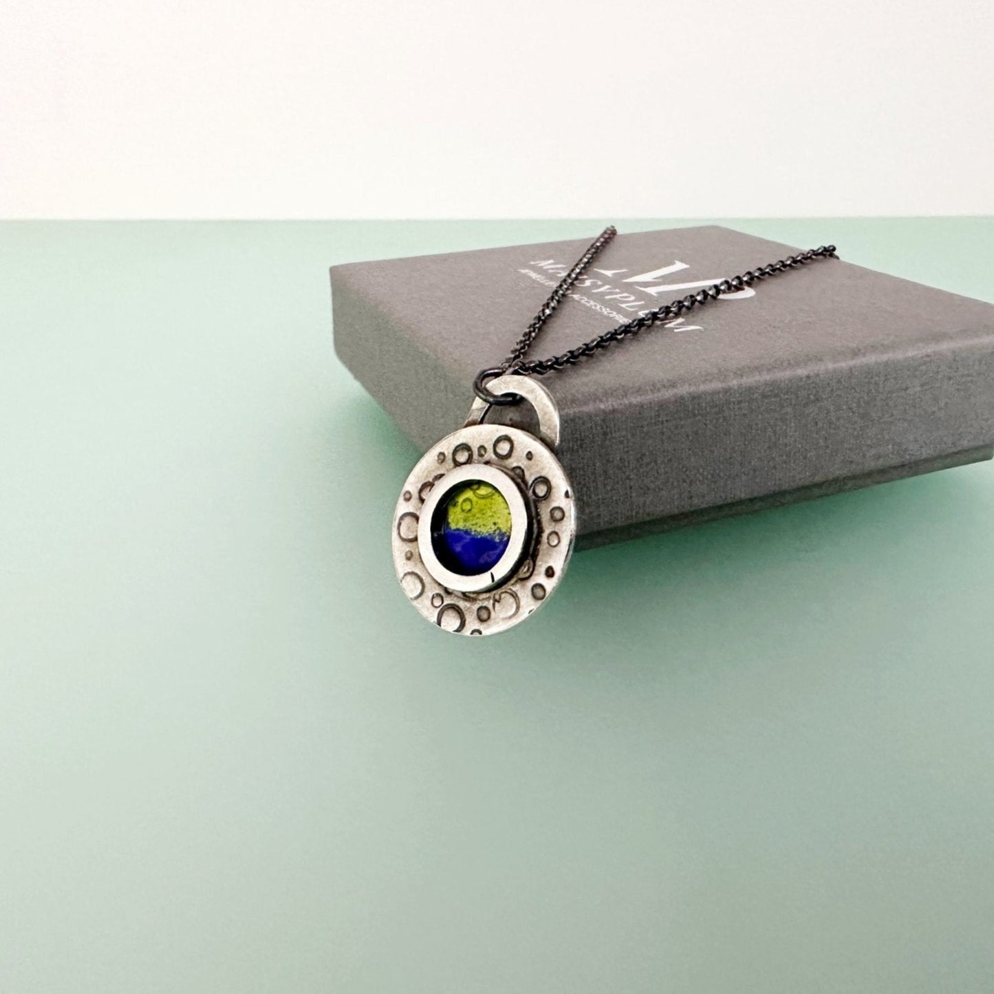 Oxidised handmade circle pendant with belcher chain - MaisyPlum