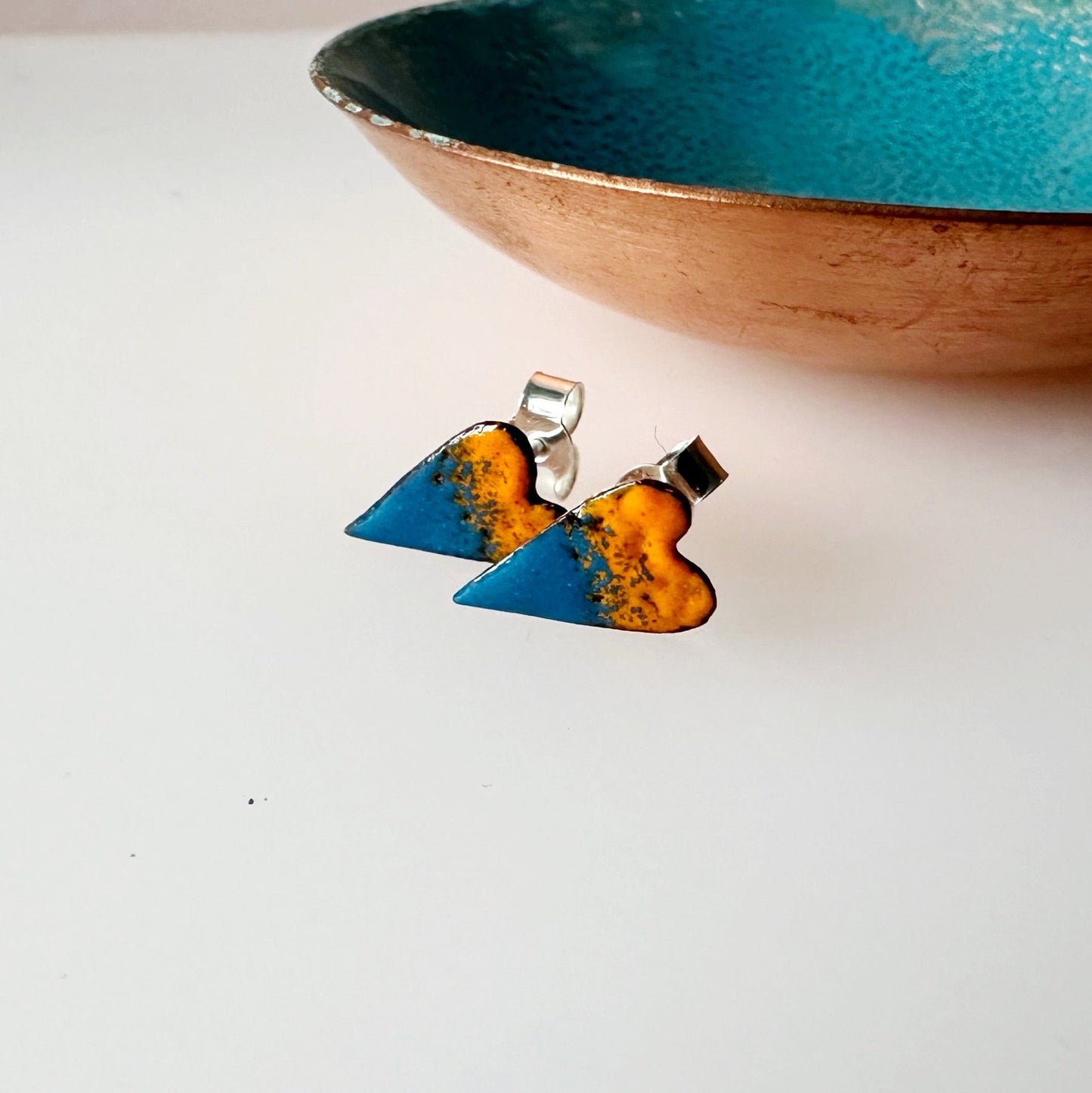 Copper Enamel Heart Stud Earrings - MaisyPlum