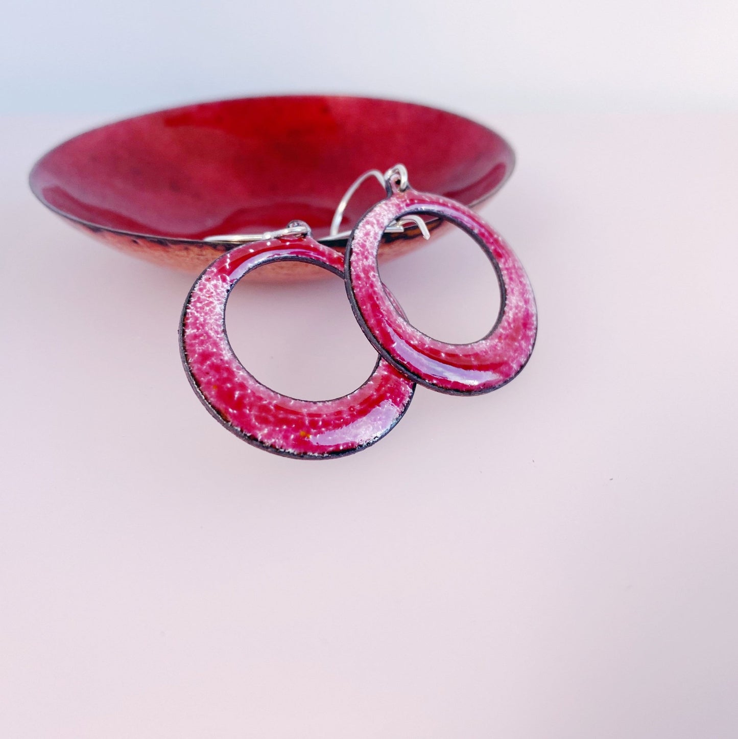 Raspberry Pink Enamel Hoop Earrings - MaisyPlum