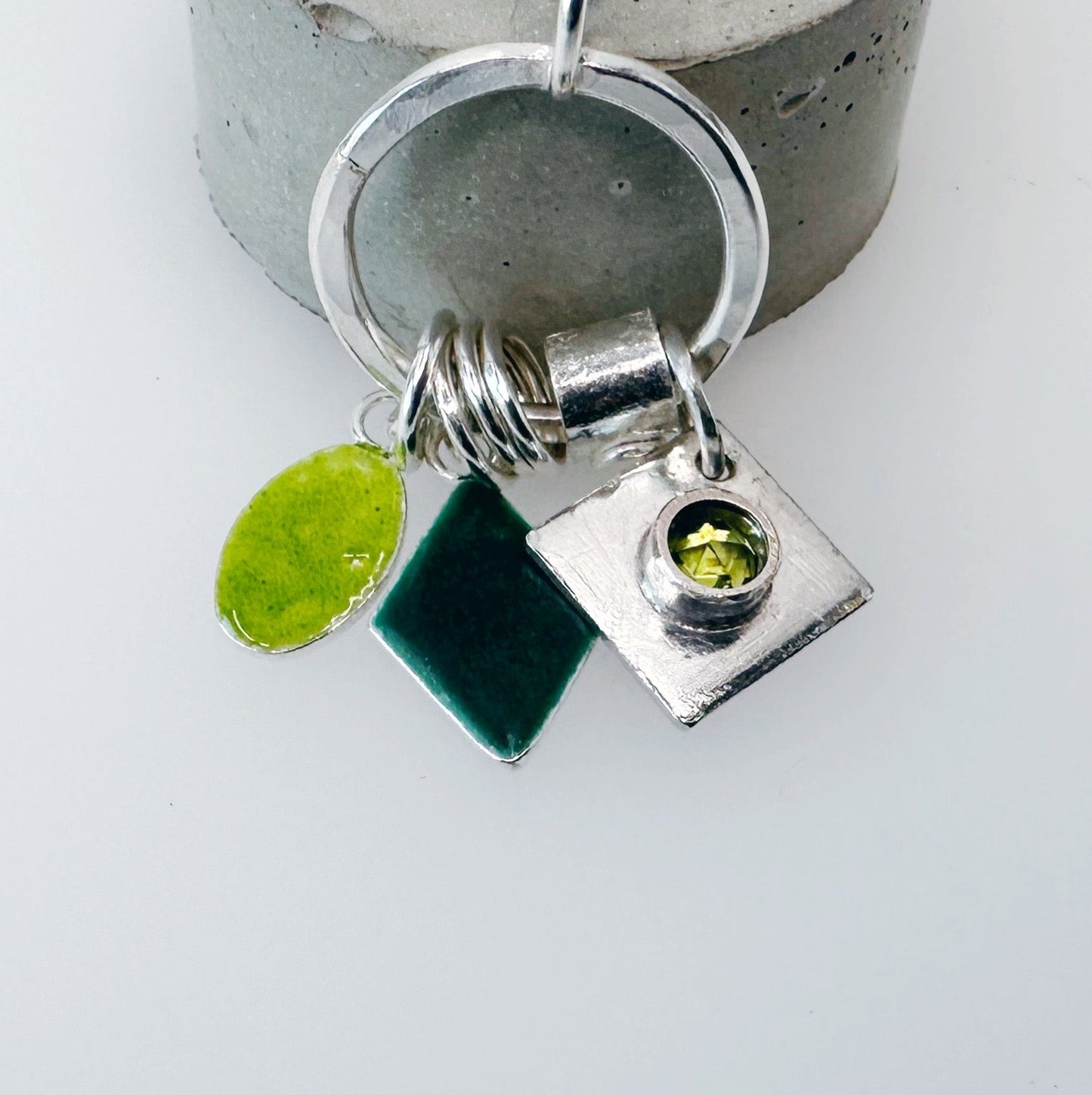 Silver Hoop, Peridot and Enamel Pendant - MaisyPlum