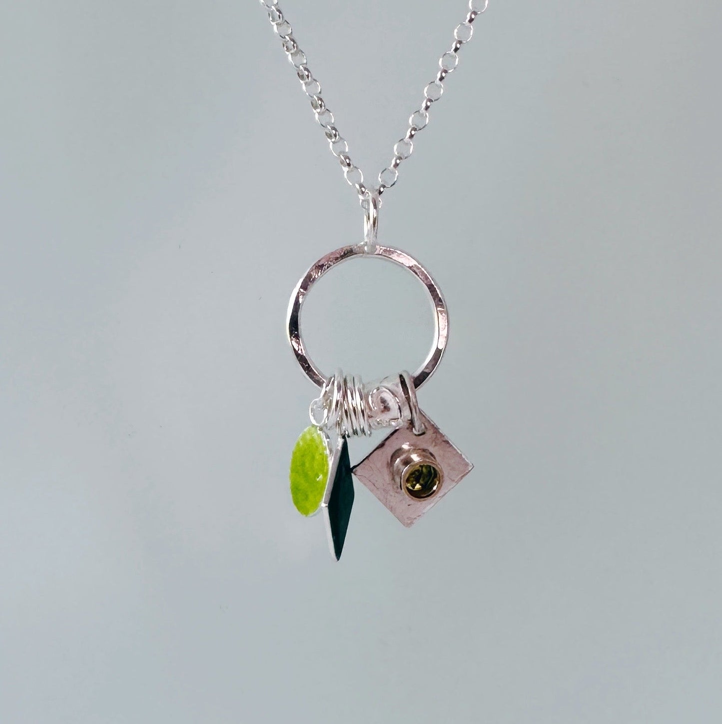 Silver Hoop, Peridot and Enamel Pendant - MaisyPlum