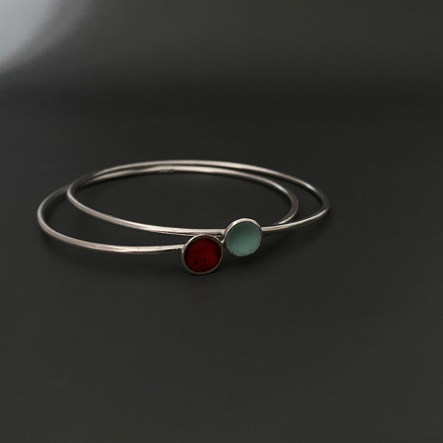 Sterling Silver Enamel Disc Bangle - MaisyPlum