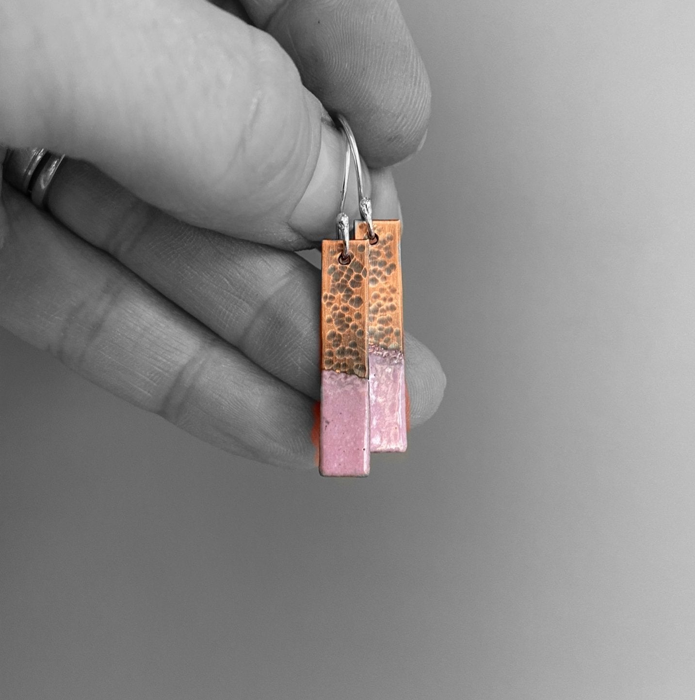 Two Tone Enamel Drop Earrings - Pink - MaisyPlum