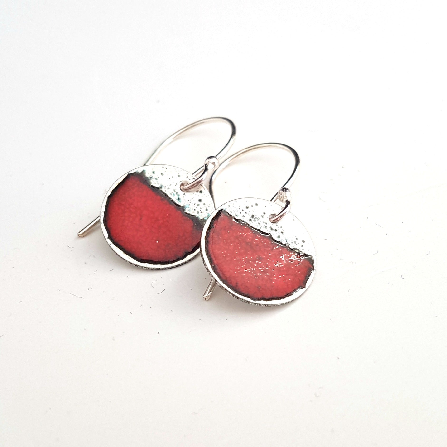Two Tone Silver Disc Earrings - Red - MaisyPlum