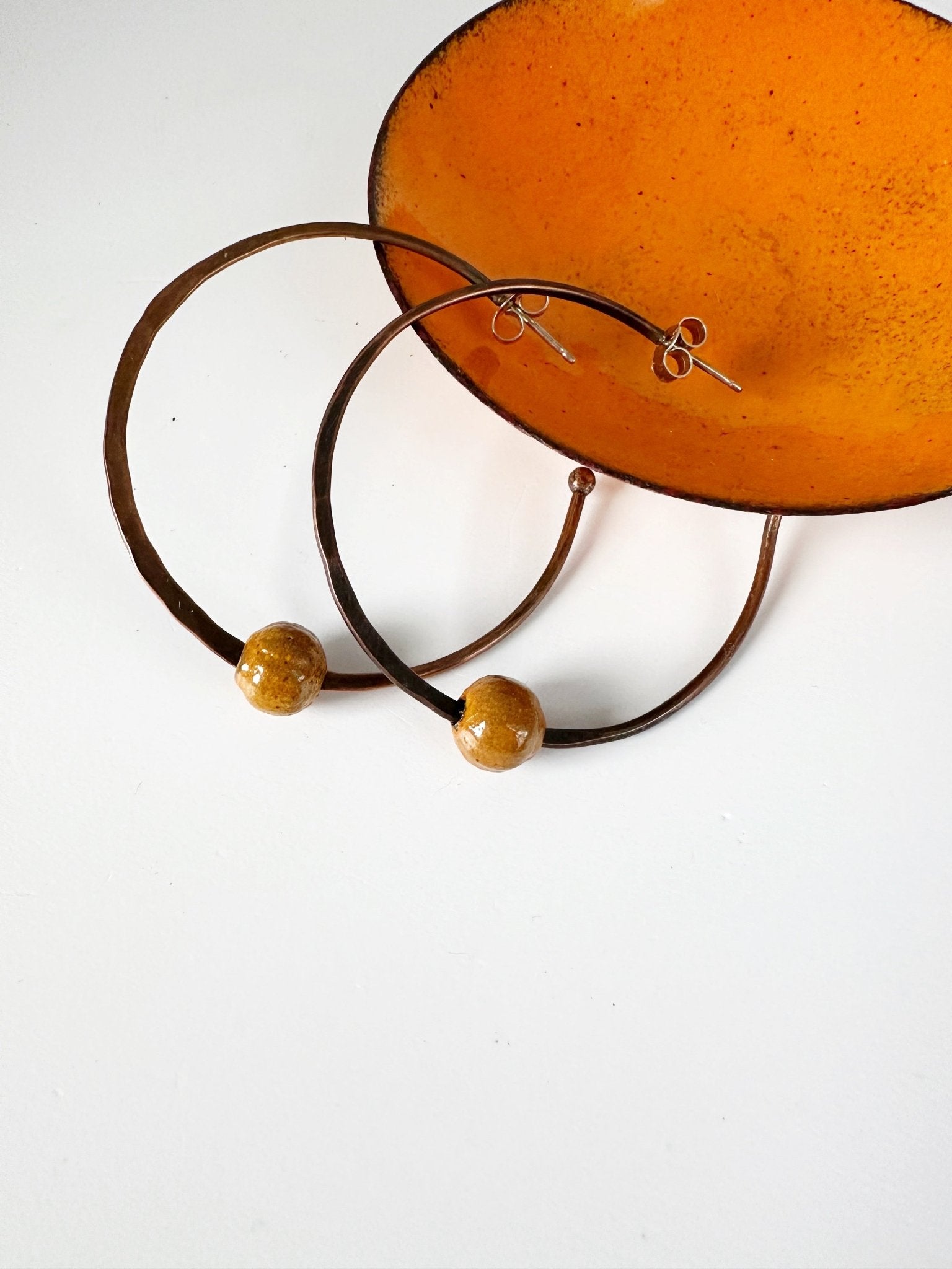 Copper Hoops with Enamel Bead - MaisyPlum