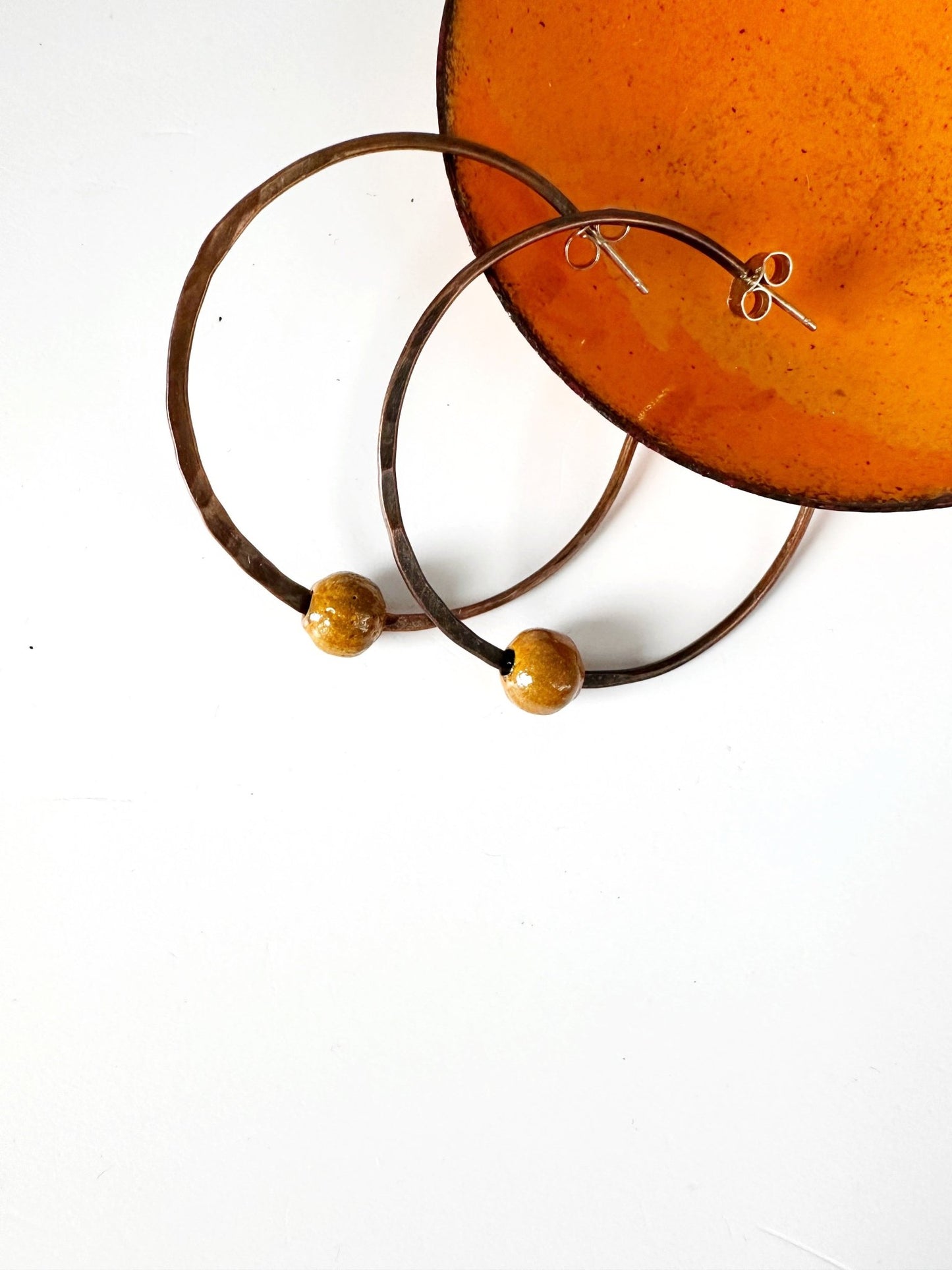 Copper Hoops with Enamel Bead - MaisyPlum