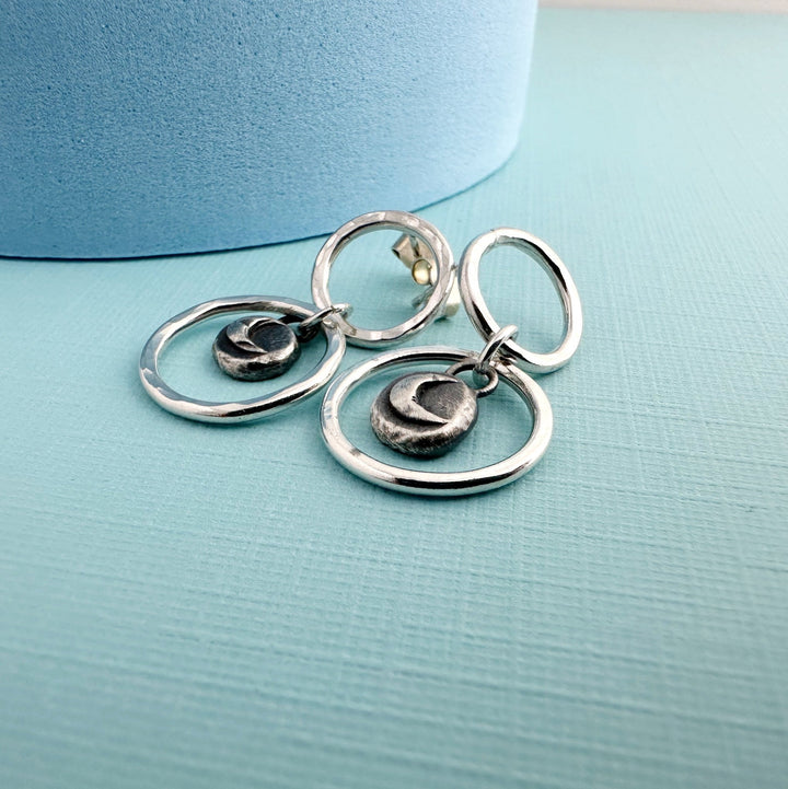 Crescent Moon Double Hoop Drop Earrings - MaisyPlum