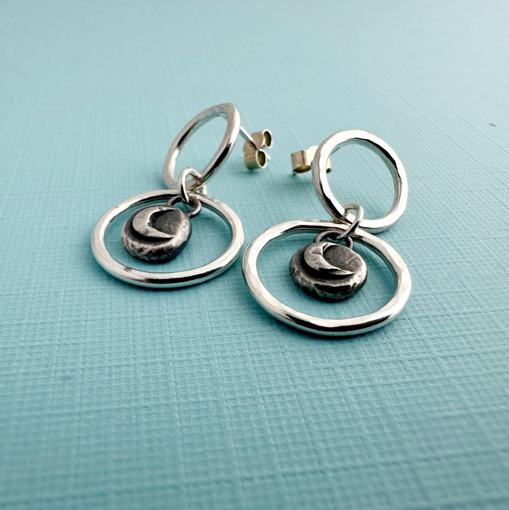 Crescent Moon Double Hoop Drop Earrings - MaisyPlum