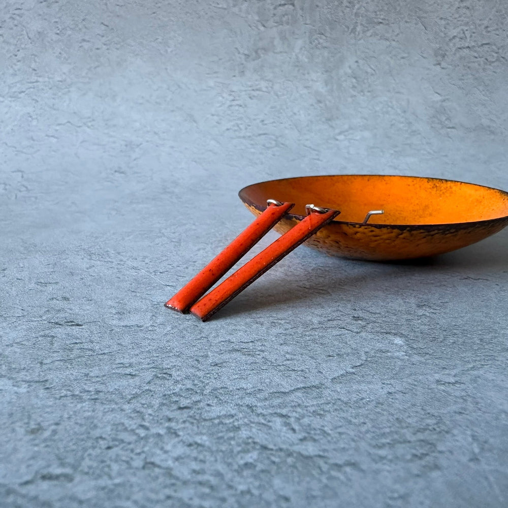 Enamel Bar Drop Earrings - Copper & Sterling Silver, 30mm - MaisyPlum