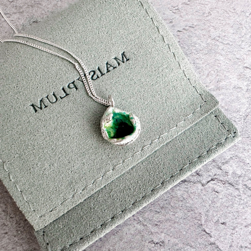 Molten Sterling Silver Pendant - Water Cast Enanel Pendant - MaisyPlum