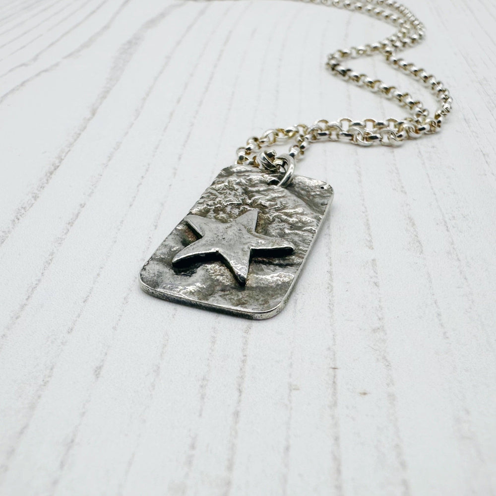 Oxidised Rectangle Pendant with Silver Star - MaisyPlum