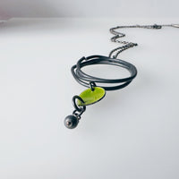 Oxidised Silver Pendant with Torch Fired Beads , Geometric Jewellery, Green Enamel Necklace - MaisyPlum