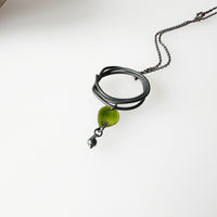 Oxidised Silver Pendant with Torch Fired Beads , Geometric Jewellery, Green Enamel Necklace - MaisyPlum