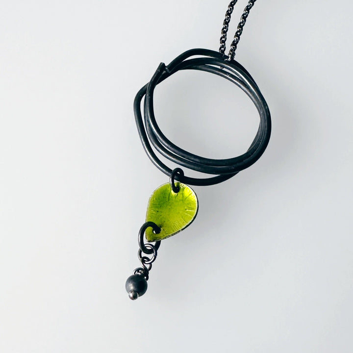 Oxidised Silver Pendant with Torch Fired Beads , Geometric Jewellery, Green Enamel Necklace - MaisyPlum