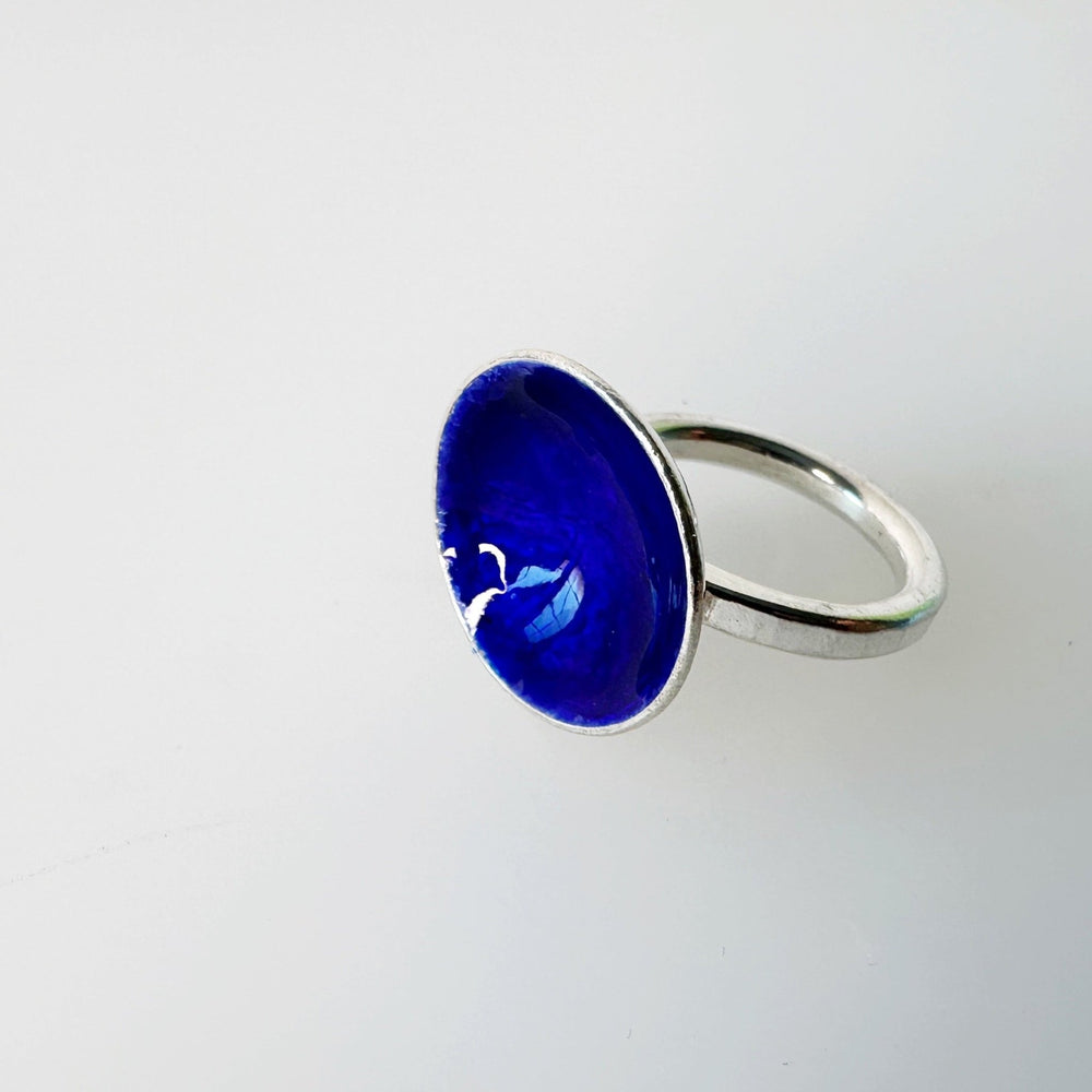 Sapphire Blue Enamel Disc Cocktail Ring - Medium - MaisyPlum