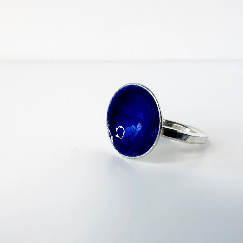 Sapphire Blue Enamel Disc Cocktail Ring - Medium - MaisyPlum