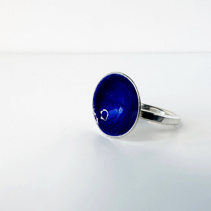 Sapphire Blue Enamel Disc Cocktail Ring - Medium - MaisyPlum