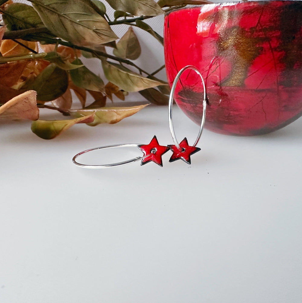 Silver Hoop Earrings with Enamel Star - MaisyPlum