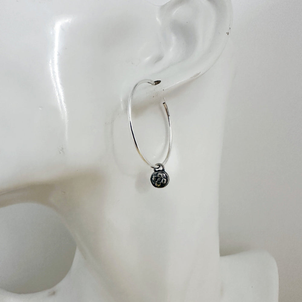 Silver Hoop Earrings with Floral Charm - MaisyPlum