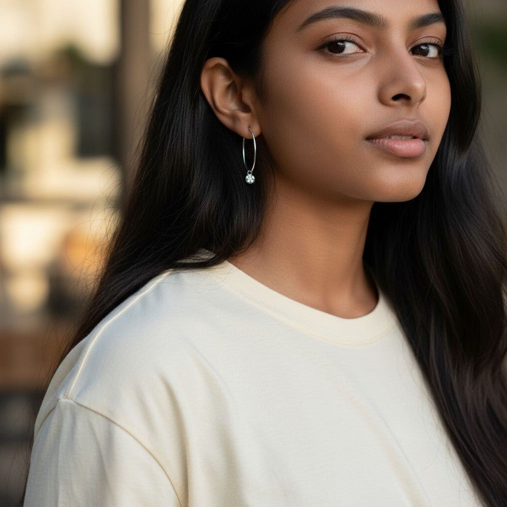 Silver Hoop Earrings with Floral Charm - MaisyPlum