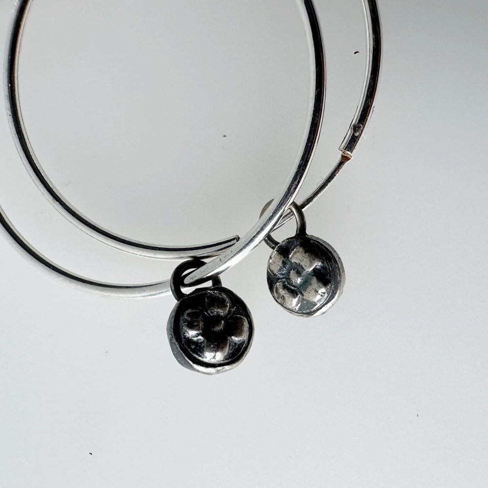 Silver Hoop Earrings with Floral Charm - MaisyPlum