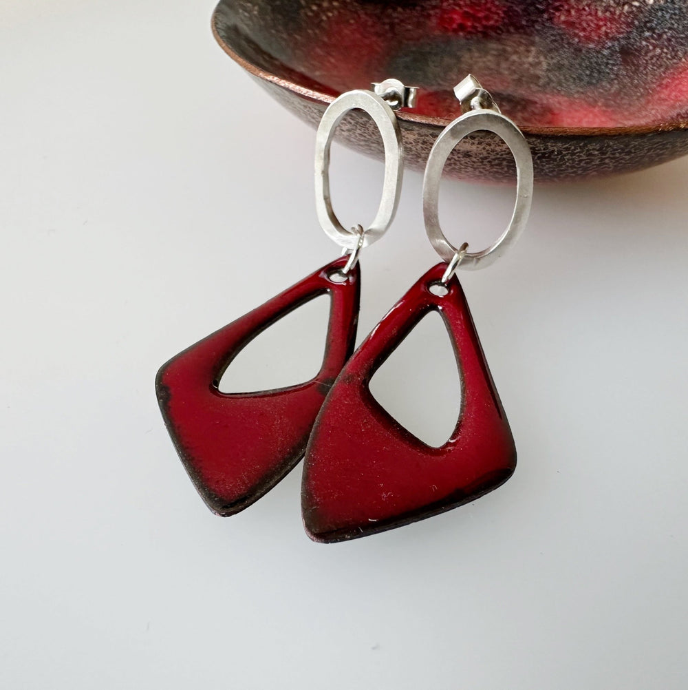 Silver Oval and Triangle Earrings - MaisyPlum