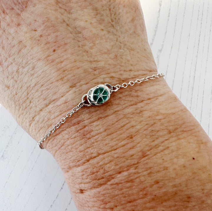 Sterling Silver Pinwheel Bracelet with Green Enamel - MaisyPlum