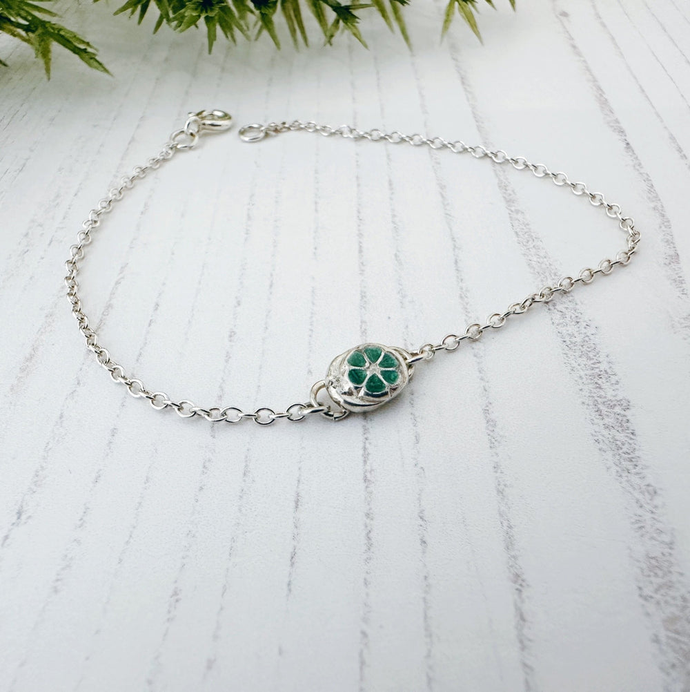 Sterling Silver Pinwheel Bracelet with Green Enamel - MaisyPlum