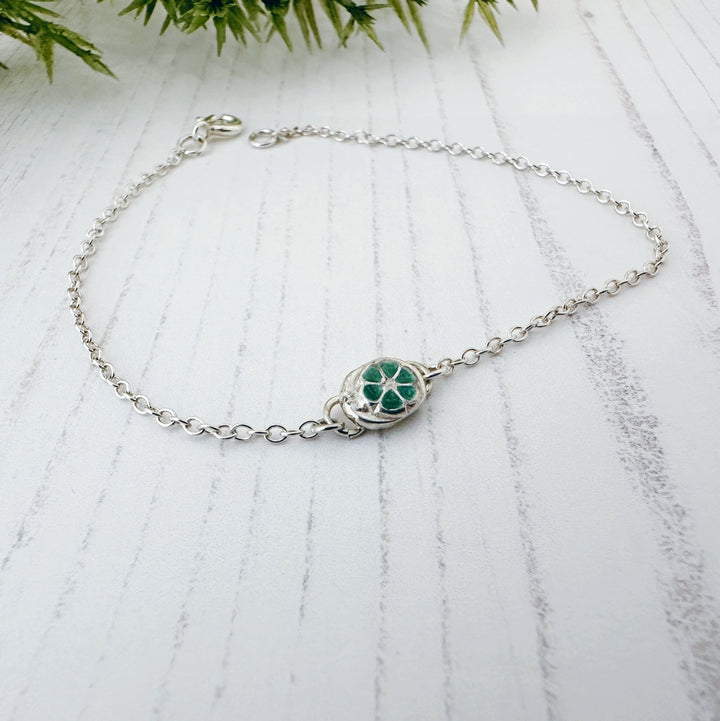 Sterling Silver Pinwheel Bracelet with Green Enamel - MaisyPlum