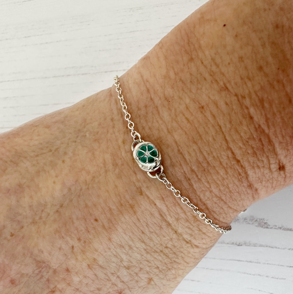 Sterling Silver Pinwheel Bracelet with Green Enamel - MaisyPlum