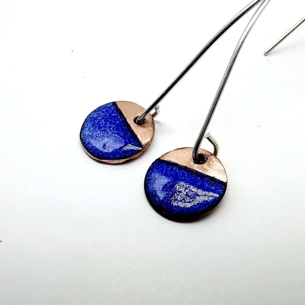 Two Tone Copper Enamel Disc Earrings - Handmade Modern Geometric Jewellery - MaisyPlum