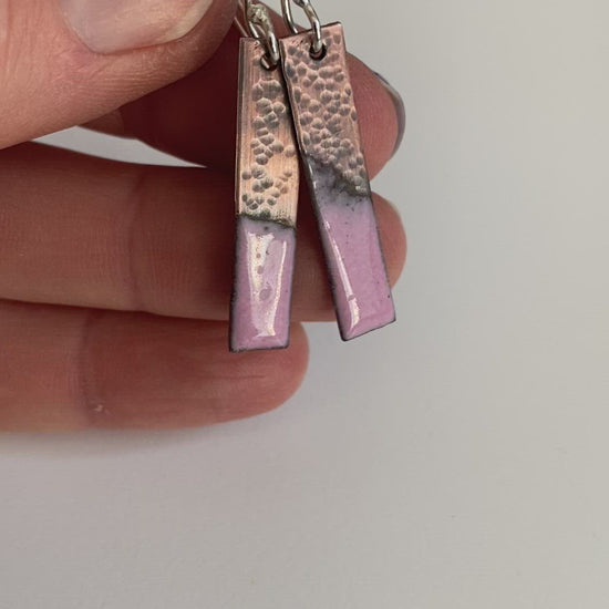 Video of fingers holding copper enamel earrings on ear wires - MaisyPlum 