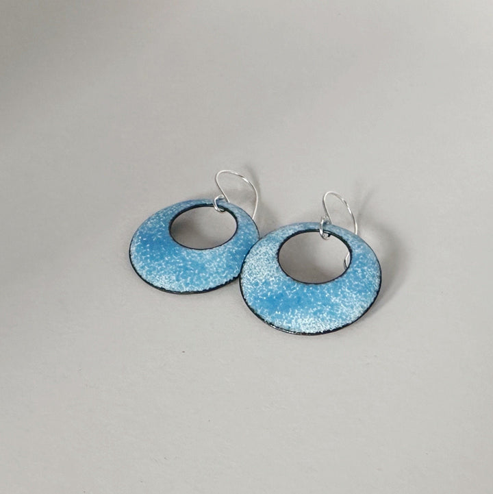 Blue Circle Statement Earrings - Copper and Blue Enamel Drop Earrings - MaisyPlum