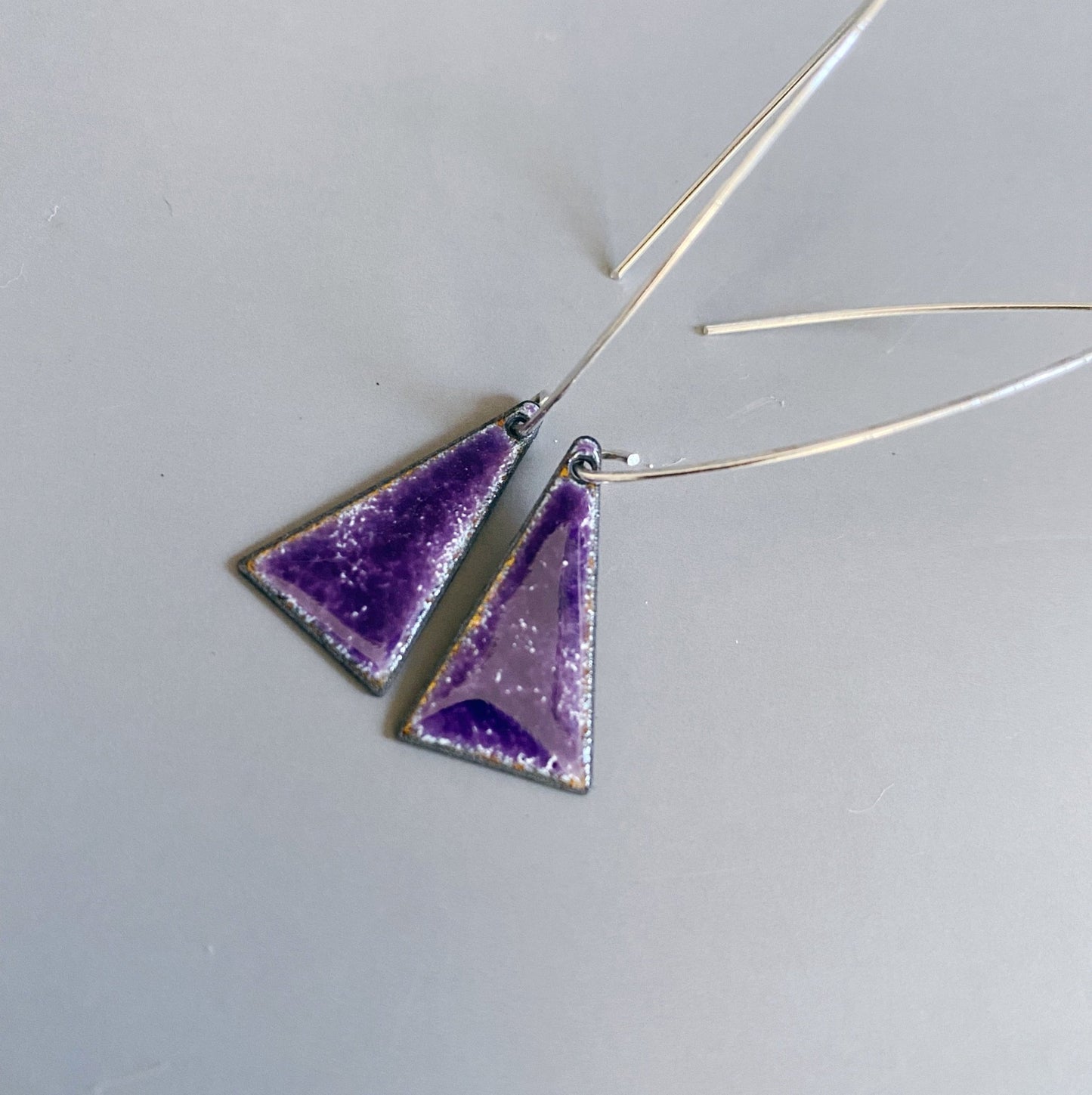 Enamel Triangle Drop Earrings in Rich Purple Hue
