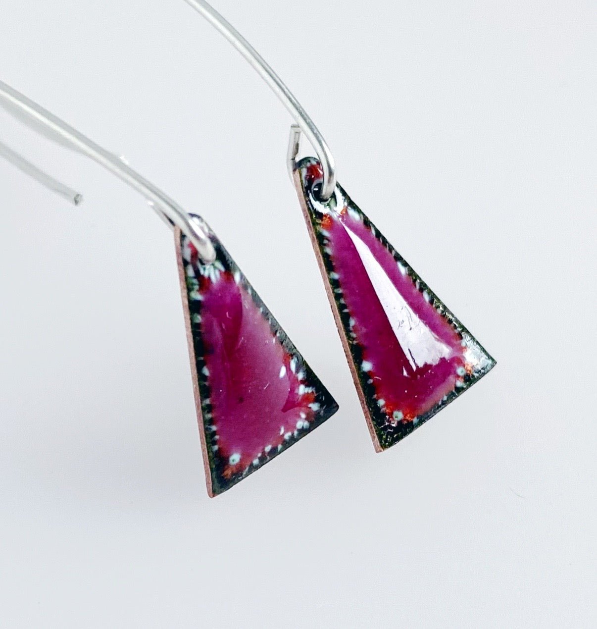 Enamel Triangle Drop Earrings  in vibrant raspberry pink hue- MaisyPlum