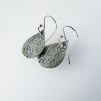 Hand Stamped Daisy Sterling Silver Teardrop Earrings - MaisyPlum