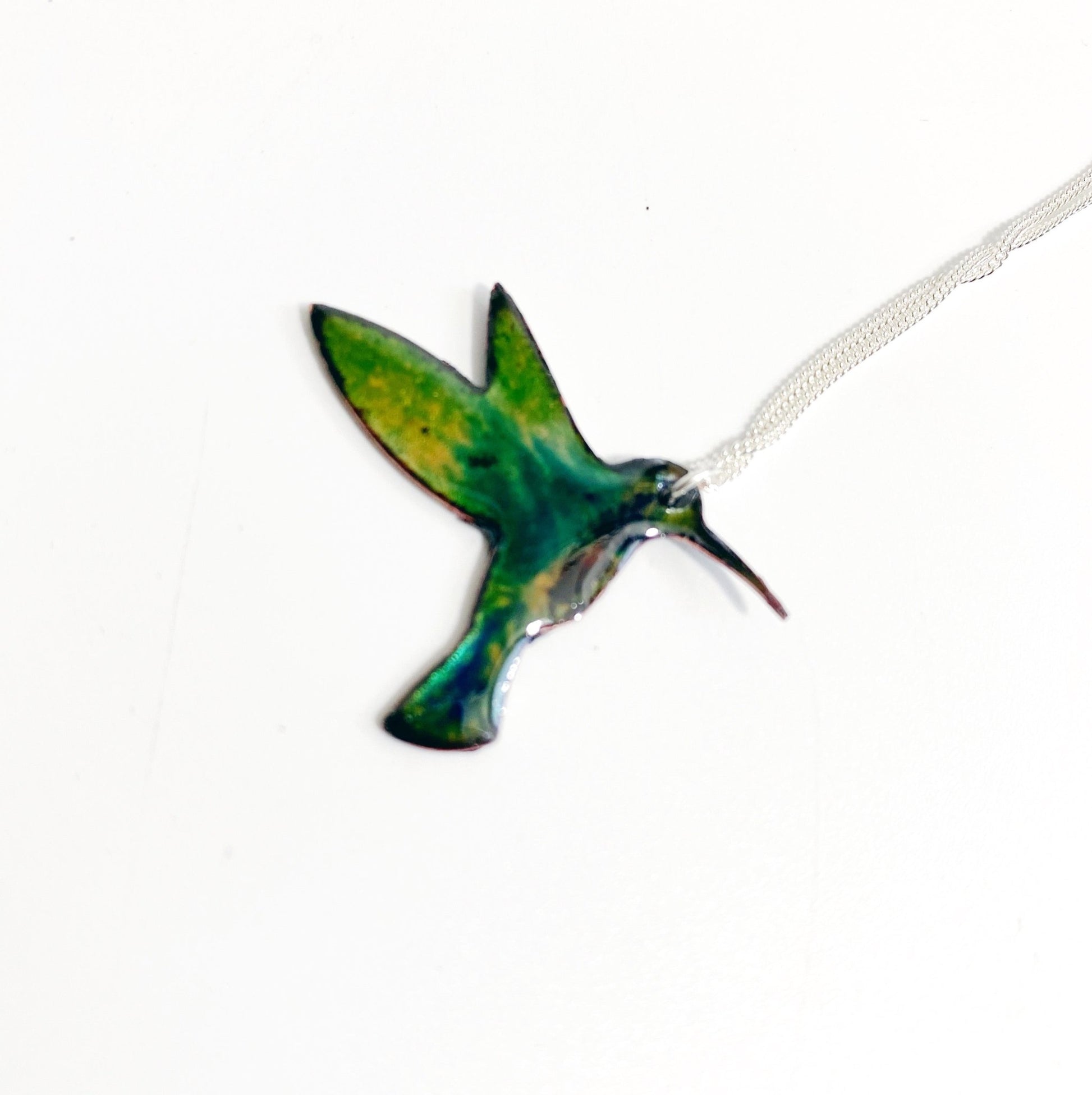 Honey Hummingbird" Enameled Figurine With Necklace