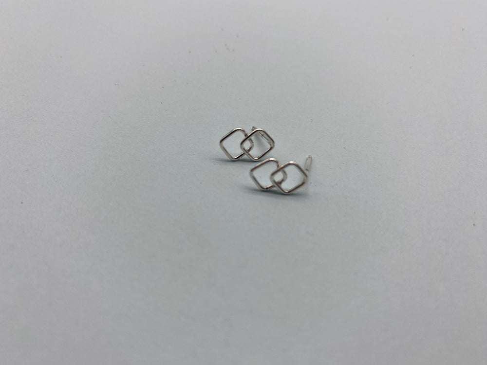 Double Silver Square Studs