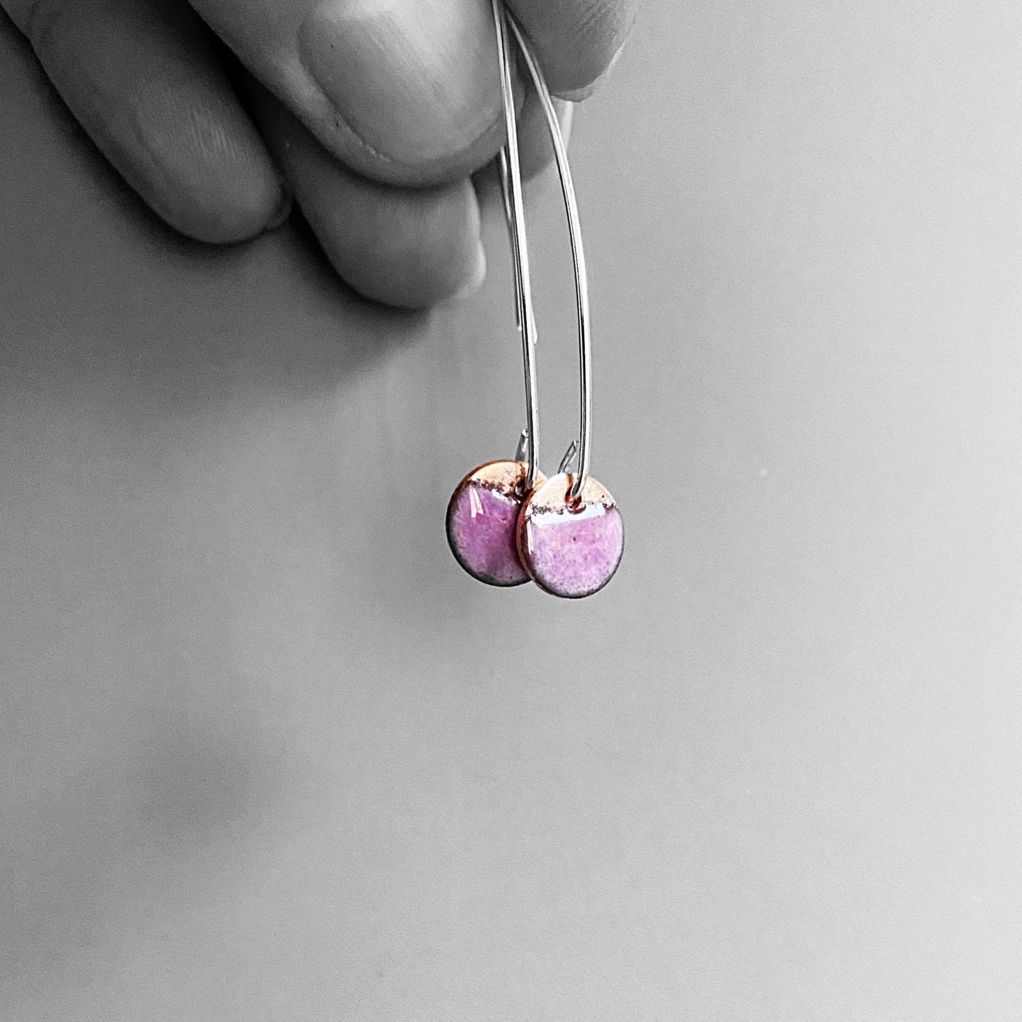 Raspberry Pink Enamel Disc Earrings , Cute Geometric Drop Earrings - MaisyPlum