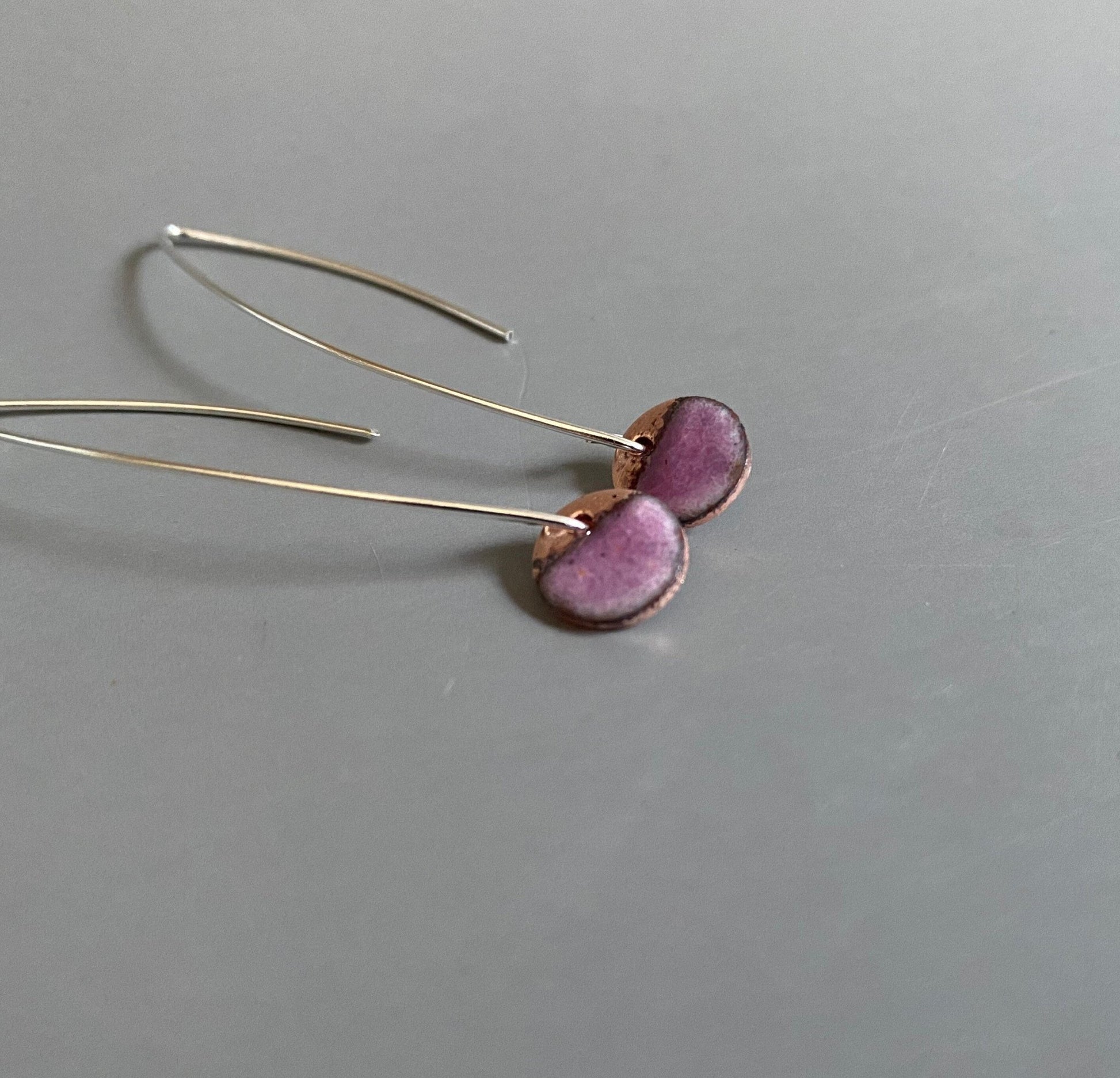 Raspberry Pink Enamel Disc Earrings , Cute Geometric Drop Earrings - MaisyPlum