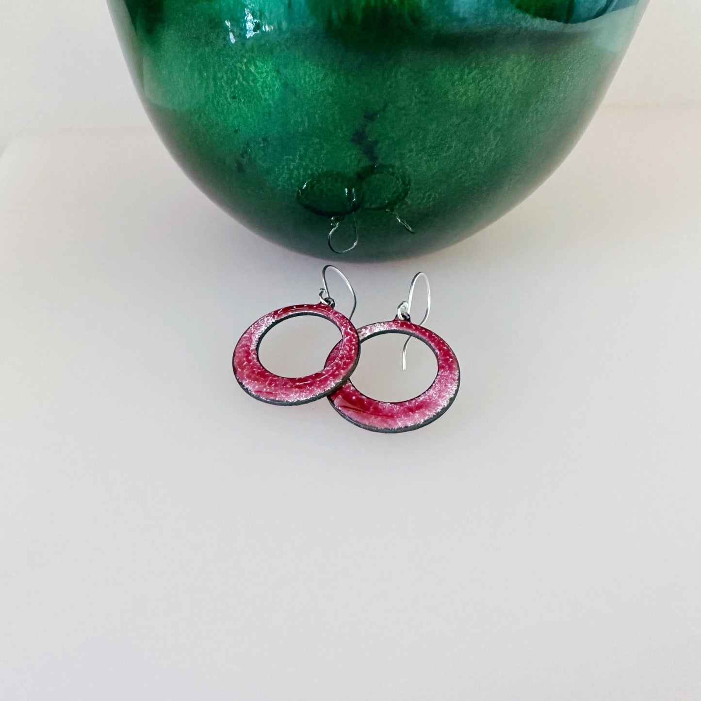Raspberry Pink Enamel Hoop Earrings - MaisyPlum
