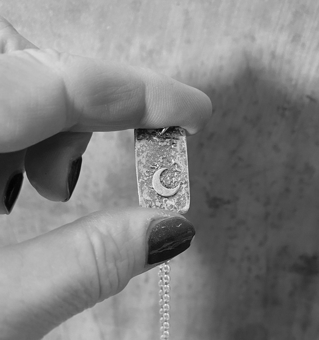 Reticulated Rectangle Pendant with Crescent Moon - MaisyPlum