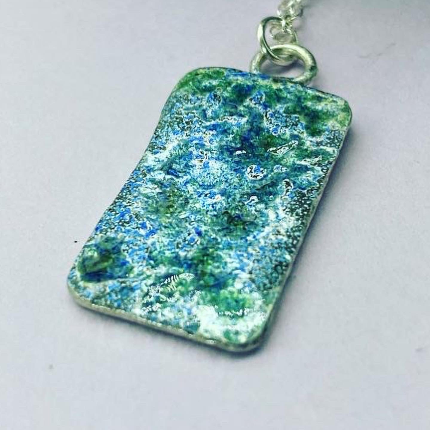 Reticulated Silver and Enamel Rectangle Pendant - MaisyPlum