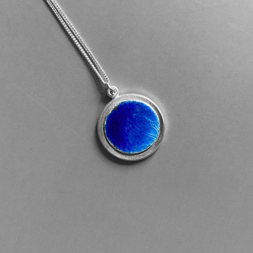 Silver Circle and Blue Enamel Pendant - MaisyPlum