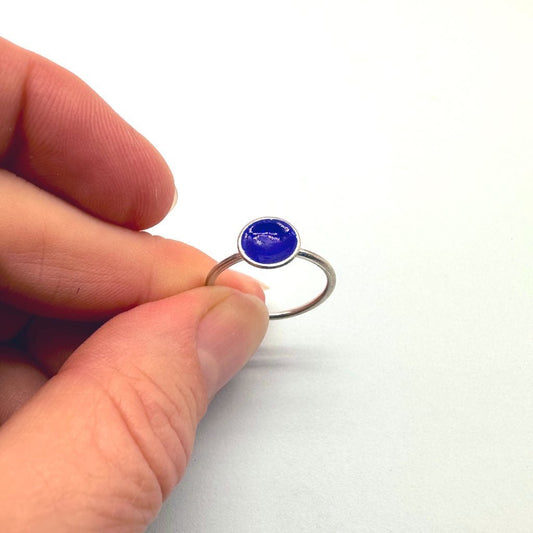 Silver Enamel Bowl Ring - Sapphire Blue - MaisyPlum