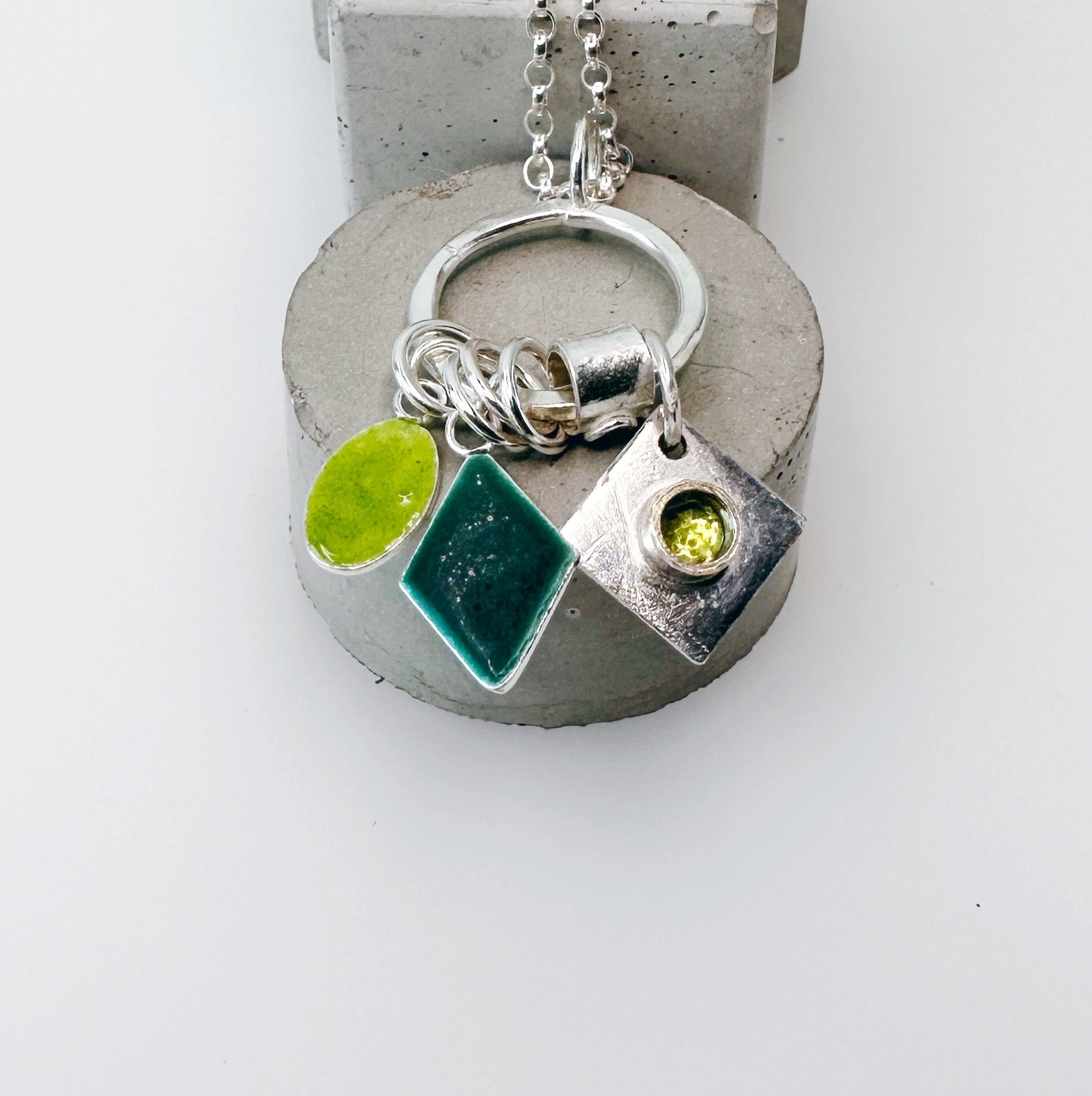 Silver Hoop, Peridot and Enamel Pendant - MaisyPlum