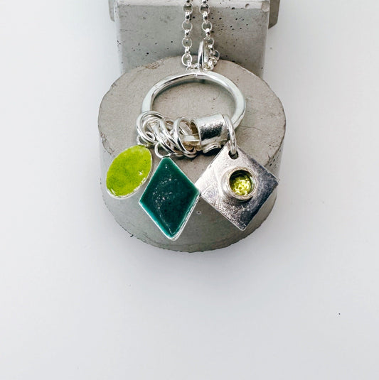 Silver Hoop, Peridot and Enamel Pendant - MaisyPlum